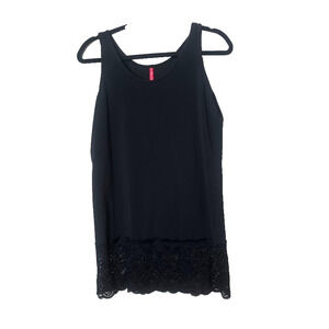Ruby Ribbon Women's Size Small Black Lace Long Tank Top Tunic Extender Basic‎